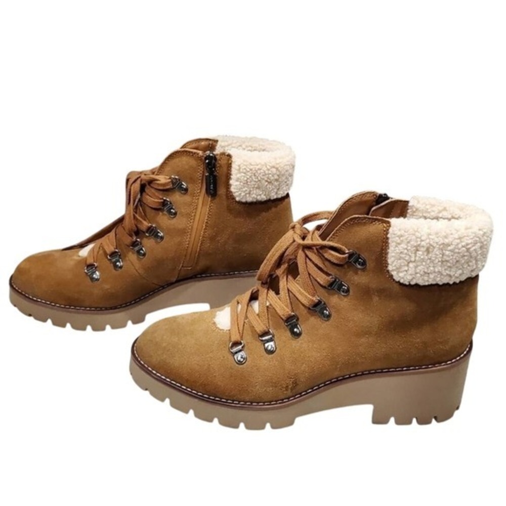 Blondo hiking combat waterproof fur trimmed suede leather boots size 11 new